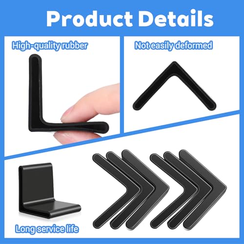 8 Pcs 1-1/2" x 1-1/2" Bed Frame End Caps, L Shape Rubber End Caps for Metal Bed Frame Feet, Anti Slip Noise Reduction Protectors for Metal Leg Shelf Home, Black Corner Guard