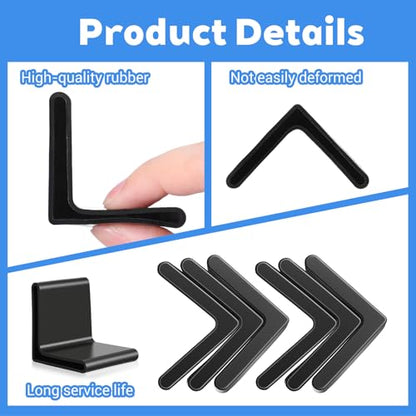 8 Pcs 1-1/2" x 1-1/2" Bed Frame End Caps, L Shape Rubber End Caps for Metal Bed Frame Feet, Anti Slip Noise Reduction Protectors for Metal Leg Shelf Home, Black Corner Guard