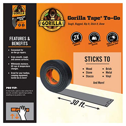 Gorilla Tape, Mini Duct Tape To-Go, 1" x 10 yd Travel Size, Black, (Pack of 1) - size: 1 Pack