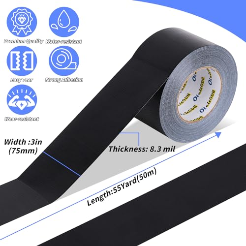 Oleitodh 6 Pack 3 in Duct Tape Black Heavy Duty 330 Yards x 3 Inch - Strong, Flexible,No Residue,All-Weather and Tear by Hand - Bulk Value for Do-It-Yourself Repairs and Professional Use - color: Black, size: 3inch x 330 yards