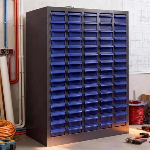 75 Drawer Heavy Duty Parts Cabinet,2mm Steel Frame & ABS Drawers with Labels/Divider,550Lbs Nut Bolt Screw Organizer for Workshop,Garage,Hardware Storage - size: Parts Cabinet：26" X 9" X35 inch