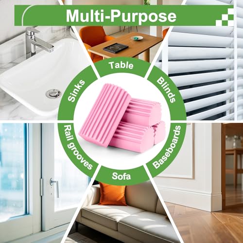 Jeymei 4-Pack Damp Clean Duster Sponge,Pink Damp Dusting Sponge,Duster Baseboard Cleaner Sponge with Ridges,Reusable Wet Duster Sponge,Household Cleaning Sponges for Blinds,Window Track Grooves - color: Pink, size: 4