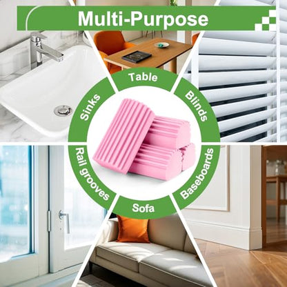 Jeymei 4-Pack Damp Clean Duster Sponge,Pink Damp Dusting Sponge,Duster Baseboard Cleaner Sponge with Ridges,Reusable Wet Duster Sponge,Household Cleaning Sponges for Blinds,Window Track Grooves - color: Pink, size: 4