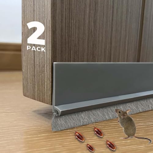 2 PCS Door Draft Stoppers with Brush, Door Sweep for Bottom of Door, Soundproof Door Sealer for Exterior/Interior Doors and Dust/Noise/Hot or Cold Air Insulation, 2" W x 39" L (Grey) - size: Grey