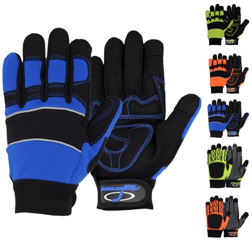 Men’s Heavy Duty Work Gloves Utility Mechanic Working Touchscreen Anti-Slip Palm & Knuckle Protection Safety Gloves - color: Blue, size: X-Large