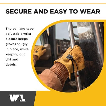 Wells Lamont Leather Work Gloves for Men – Heavy Duty, Cowhide, Abrasion & Puncture Resistant – Adjustable Wrist, Gunn Cut Design, Ideal for Ranching, Farming, Construction - Saddletan - M - size: Medium, style: 1132