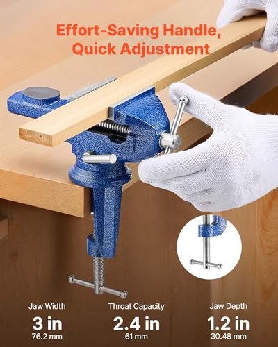 VEVOR Bench Vise, 3 Inch, Portable Workbench Vice with 360° Swivel Base, Quick Release Rotating Bench Clamp, Raised Base, Cast Iron Construction, for Woodworking, Metalworking, Drilling, and Cutting - size: 3inch