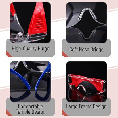 UNCO- Safety Goggles Over Glasses, Protective Goggles, Anti Fog, Work, Safety Glasses Over - color: Red and Navy Blue Handle, size: 2 Pack