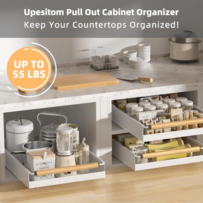 Pull Out Cabinet Organizer, 15.3'' Deep Expandable Slide Out Cabinet Organizer Fixed with Adhesive Nano Film, Slide Out Drawers Pull Out Tray for Cabinet in Kitchen, Pantry, Bathroom, White - color: White