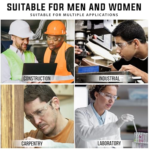 BISON LIFE Clear Safety Glasses – ANSI Z87.1 Scratch & Impact Resistant Wrap Around Eye Protection Goggles for Men & Women - color: Clear/Clear