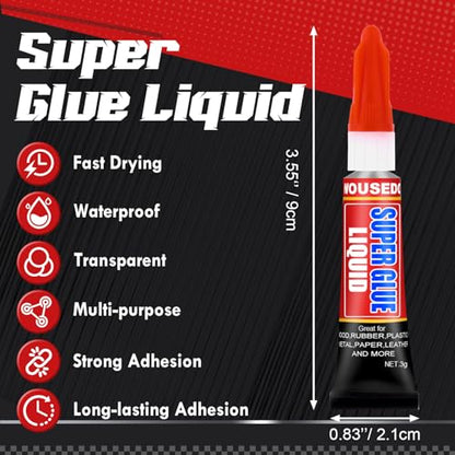 WOUSEDO 24 X 3g Super Glue Liquid, Clear Strong Adhesive,Fast Drying Cyanoacrylate Glue for Wood, Rubber, Leather, Hard Plastic, Metal, DIY Crafts and More - size: Pack of 24, style: Liquid