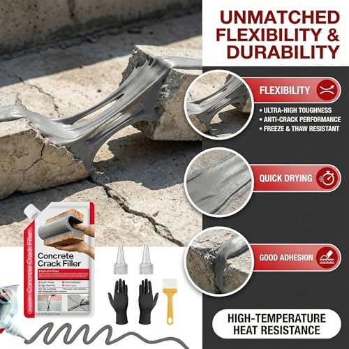 Concrete Crack Filler 4-Pack 4.4LB Grey, Self-Leveling High Elasticity Cement Sealant, Waterproof Repair Caulk for Driveway, Patio, Sidewalk, Garage, Basement– Professional-Grade Durability - style: 4 Pack/ 4.4LB