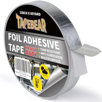 TAPEBEAR Heat Shield Tape Aluminized Fiberglass Cool Tape 1inch x 65Yards, Self-Adhesive Reflective Thermal Barrier Tape Heat Resistant for Air Dryer Vent, HVAC, Heating Unit, Auto, Pipe, 196Ft - size: 1inch x 65yard