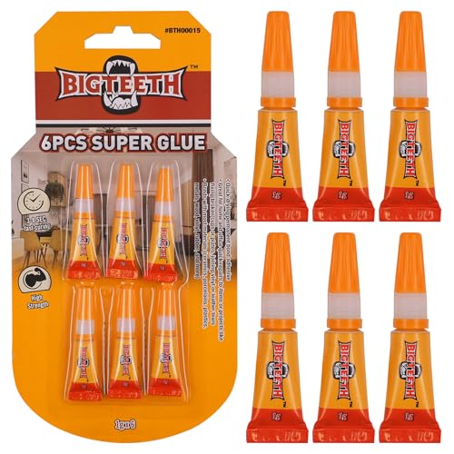 BIGTEETH Super Glue Liquid - 6pcs 0.035oz Strong Clear Glue for Home and Office Quick Repairs,All Purpose Adhesive for Ceramics, Porcelains, Plastics,Metals, Wood, Vinyl, Rubber, and More - color: 6pcs 0.035oz(1g)
