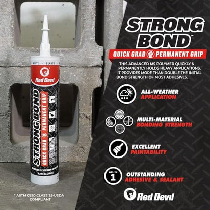 Red Devil 0956 Strong Bond Hybrid Polymer Construction Adhesive and Sealant, 9 Oz., White, 12 Pack - style: 12 Pack