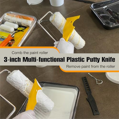 King Origin 18 Pcs Paint Roller Kit - 9" & 4" Paint Roller Covers, Paint Tray with Liners, Brush, Scrapers & Tools | All-in-One Painting Supplies for Walls, Ceilings, DIY Home | Paint Kit for House - color: 18 Pack, 9" & 4" roller