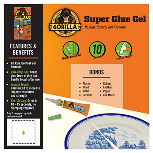Gorilla Super Glue Gel, Clear Glue, Four 3 Gram Tubes (Pack of 1) - All Purpose and Fast Setting for Projects and Repairs - size: Pack of 1, style: Gel
