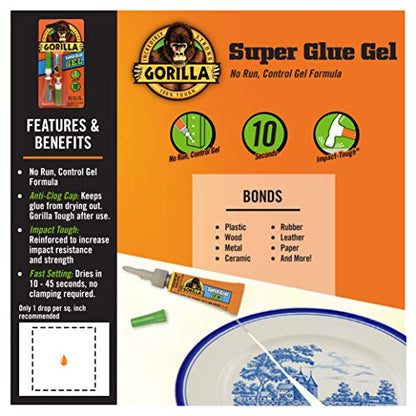 Gorilla Super Glue Gel, Clear Glue, Four 3 Gram Tubes (Pack of 1) - All Purpose and Fast Setting for Projects and Repairs - size: Pack of 1, style: Gel