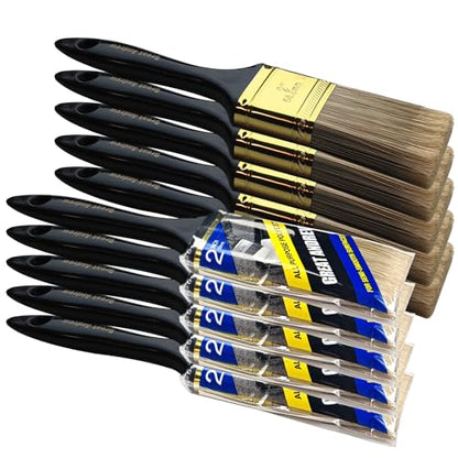 Great Andrew Paint Brushes, 10 PCS 2" Bulk Paint Brush Pack Multi use, Flat Paint Brushes Set for Walls Fences Trim Home Furniture - size: 10 PCS, 2"