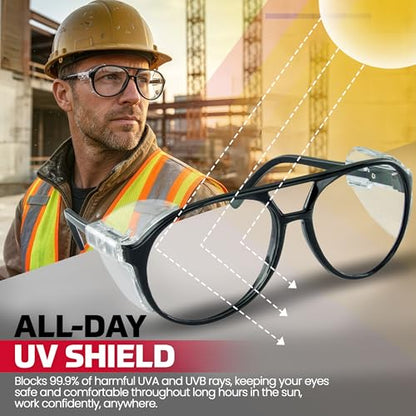 SAS Safety Safety Glasses | Polycarbonate Impact Resistant, Clear Lens Protective Eyewear | UV Protection | ANSI Z87.1 - size: One Size (Pack of 12)