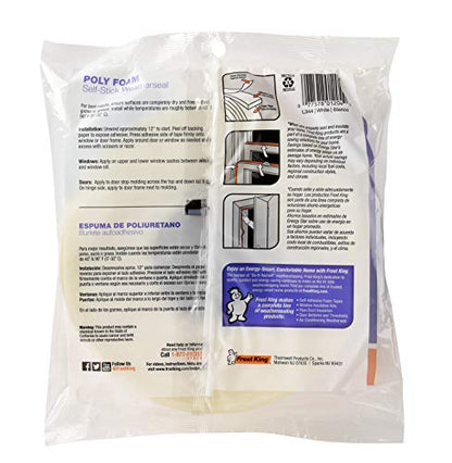 Frost King L344H Poly Foam Self-Stick Weatherseal Tape with Open Cell & Maximum Compression, White 1-1/2in Wide x 1/4in Thick x 17ft Long (Pack of 2) - size: 1-1/2"W, 1/4"T (Pack of 2)