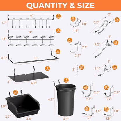 INCLY 48x36 Inch Metal Peg Board Kit with 1/4" Pegboard Hooks Accessories, 6PCS Peg Board Panels and 234PCS Black Pegboard Wall Organizer Tool Storage System for Garage Workbench Shed - size: 48x36 Inch
