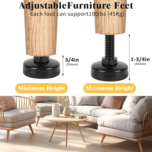 40 Pcs Adjustable Leveling Feet with T-Nut Kit, 3/8”-16 Thread Furniture Levelers, Metal Adjustable Feet, Heavy Duty Legs Height Adjuster for Table, Chair, Desk, Cabinets, Sofa(Black)