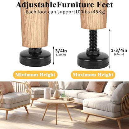 40 Pcs Adjustable Leveling Feet with T-Nut Kit, 3/8”-16 Thread Furniture Levelers, Metal Adjustable Feet, Heavy Duty Legs Height Adjuster for Table, Chair, Desk, Cabinets, Sofa(Black)