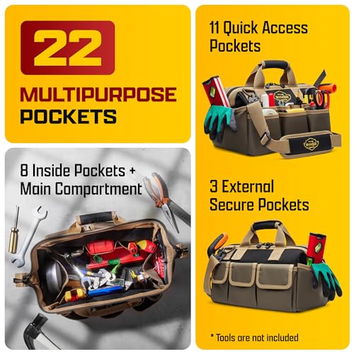 The Ryker Bag 14 Inch Wide Mouth Tool Bag Organizer Small Heavy Duty Tool Bags for Men/Women & Tool Organizer Tool Roll Small Car Portable Tool Bag Roll Up-Gifts for Dad