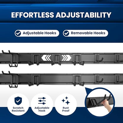 48'' All-Metal Garage Tool Organizer Wall Mount Heavy-Duty Tool Rack Holds 450 lbs, Adjustable Hooks for Garage, Yard, and Garden Equipment - size: 48" Alloy Steel