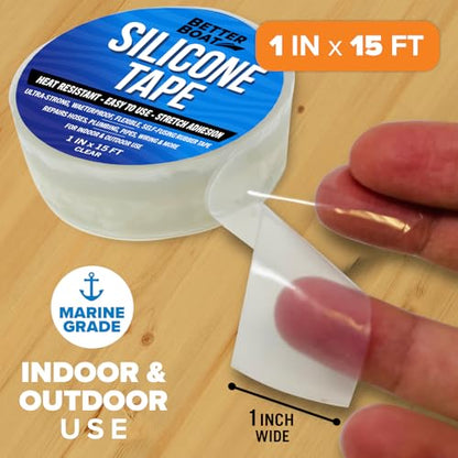 Better Boat Self Fusing Silicone Tape Waterproof Clear, Plumbing Tape for Leaks, Hose and Pipe Repair Tape, 1 in x 15 ft - color: Clear, size: 15 Ft x 1 in