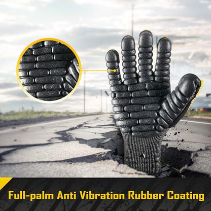 COOLJOB A6 Cut Resistant Anti Vibration Work Gloves Men, TPR Impact Reduce Mittens, Palm Rubber Patch Shock Absorption, M-2XL - size: XX-Large