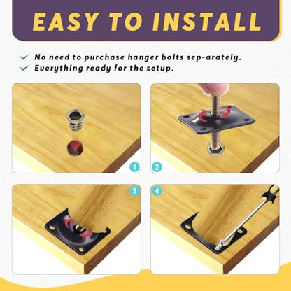 Swpeet 8 Sets Black 12 Degree + Flat Angled Leg Mounting Plates with Hanger Bolts Screws, Furniture Leg Attachment Plates Industrial Strength T-Plate M8 Sofa Legs with Hanger Bolts - style: Black Flat + 12° Furniture Legs