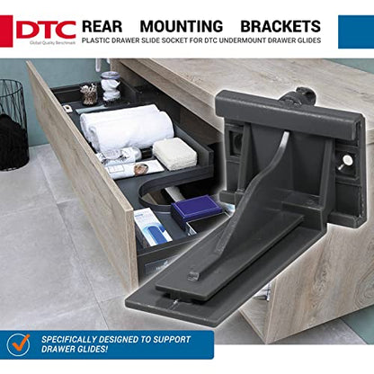 2 Pack DTC Rear Mounting Brackets Heavy Duty Drawer Slide Socket Plastic Grey Color for DTC Undermount Drawer Glides with Lengths 12"(305mm), 15" (381mm), 18" (457mm), and 21" (533.5mm) - OGA03