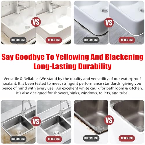 XIRUJNFD 10.6 Oz Multifunctional Waterproof White Caulk with Scraper, Plastic Steel Repair Adhesive for Kitchen Bathroom, Stronger Adhesion Sealant for Window Toilet Sink, Quick-Drying (2 Sets) - color: 2 Sets