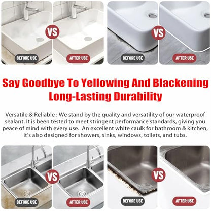 XIRUJNFD 10.6 Oz Multifunctional Waterproof White Caulk with Scraper, Plastic Steel Repair Adhesive for Kitchen Bathroom, Stronger Adhesion Sealant for Window Toilet Sink, Quick-Drying (2 Sets) - color: 2 Sets