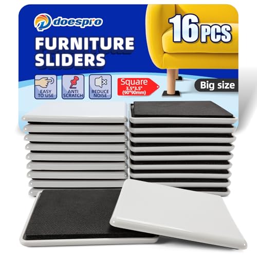 16Pcs Large Square Furniture Sliders for Hardwood Floors & Carpet- 3.5" Reusable Heavy Duty Furniture Movers Sliders,Chair Glides & Floor Protector for Wood Floors, Tile, Move Furniture Easily-Gray - color: 02 Pe Sliders Square, size: 3.5"(16 Pack)