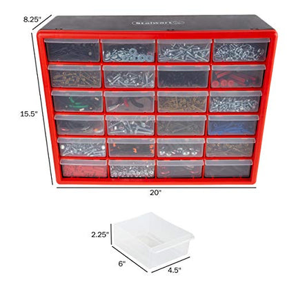 24 Plastic Drawers Organizer - Compartment Storage - Desktop and Wall Mount Container for Hardware, Parts, Crafts, Beads, and Tools by Stalwart (Red) - style: 24 Drawers