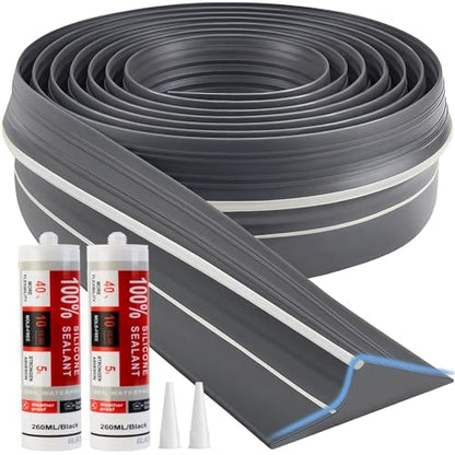 Jin&Bao Universal Garage Door Threshold Seal Strip 20FT Kit, Bottom Waterproof Rubber Weather Stripping Replacement（Gray, 2 Adhesive） - color: Gray, size: 20 Feet