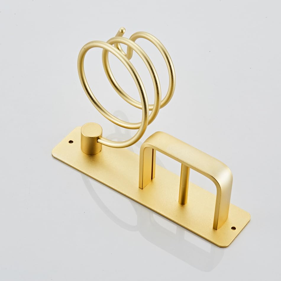 YUET Hair Dryer Holder Hairdryer Station Wall Mounted Shelf Bracket Straightener Stand Hanger Organizer Blow Storage w/Cable Tidy Rack for Dressing Table Bathroom Aluminum Professional, Gold Brass - color: Gold