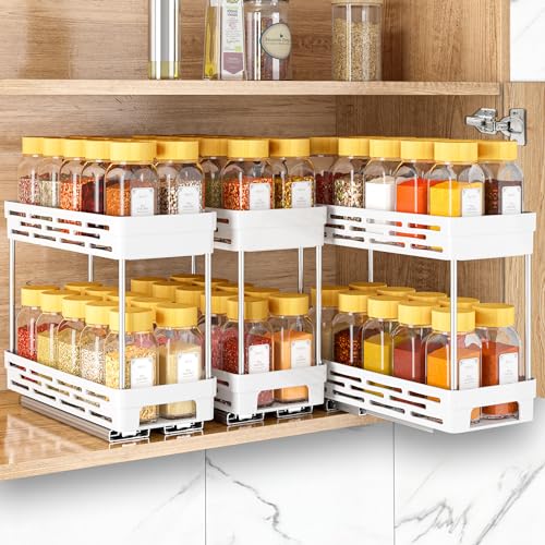 Pull Out Spice Rack Organizer for Cabinet, 3 Packs Slide Out Spice Racks Organizer, Spice Cabinet Organizers, Cabinet Size Need:12'' Highx11'' Deepx5'' Wide,Each Tier Hold 10 Spice Jar - 2 Tier, White - color: White, size: 3 Pack