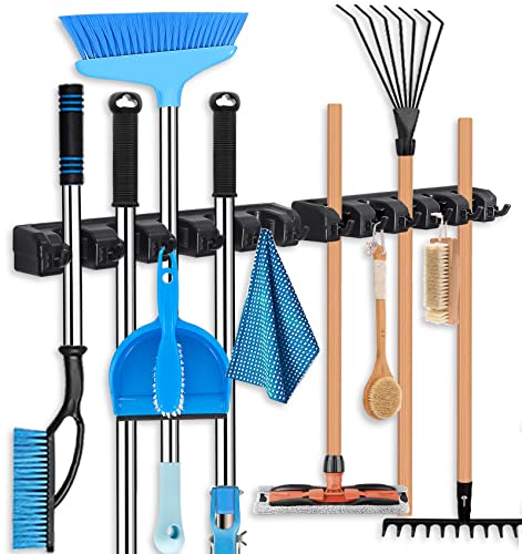 HYRIXDIRECT Broom Hanger Wall Mount Broom and Mop Organizer Wall Hanging Garden Tool Organizers Rack Garage Laundry Room Organizations and Storage with Hooks Heavy Duty - color: Black2