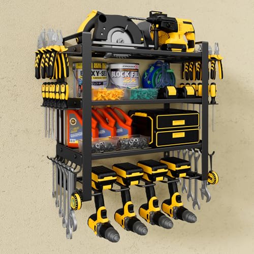 Jusgym Power Tool Organizer Wall Mount |200lbs Garage Storage Rack with 4 Cordless Drill Holder |4-Tier Heavy Duty Tool Storage Rack for Garage Organization |Gifts for Men - size: 16.5" Width 4-tier