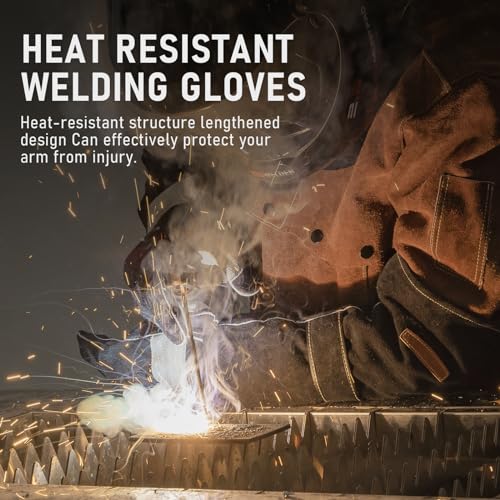 YESWELDER 23.6 Inches 932℉,Leather Forge MIG Welding Gloves, with Kevlar Stitching Heat/Fire Resistant, Palm Reinforcements, Forge,Grill, Fireplace Black-Gray - size: One Size Long, style: Reinforced Palms and Fingers Black White