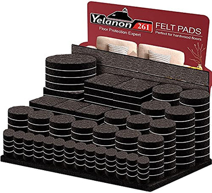 Yelanon Felt Furniture Pads for Hardwood Floors -261 Pcs Premium Floor Protectors for Furniture, Felt Pads for Chair Legs, Brown - size: 261 pcs Brown