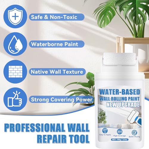 White Paint, White Paint for Wall Touch Up, Interior White Paint with Roller Brush for Flat, Ceiling, Drywall, Quick-Drying Water-Based Wall Paint, Covers Stains, Scratches, Yellowing, Low Odor