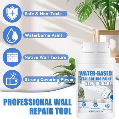 White Paint, White Paint for Wall Touch Up, Interior White Paint with Roller Brush for Flat, Ceiling, Drywall, Quick-Drying Water-Based Wall Paint, Covers Stains, Scratches, Yellowing, Low Odor