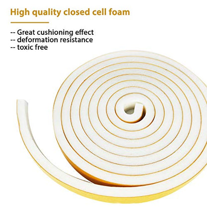 Weather Stripping Door Seal-3 Rolls,1/2 Inch Wide X 1/4 Inch Thick Total 20 Feet Long, Adhesive Soundproof Foam weatherstrip for Window Insulation(6.5ft x 3 Rolls) - size: 1/2" (W) x 1/4" (T) x 20' (L)