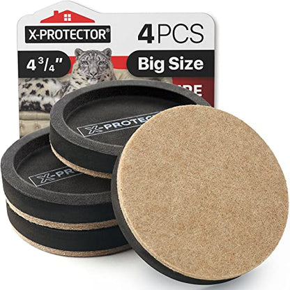 Felt Furniture Sliders for Hardwood Floors X-PROTECTOR 4 PCS 4 3/4” - Furniture Slider with Unique Design - Heavy-Duty Furniture Movers for Hard Surfaces - Felt Sliders - Move Your Furniture Easily! - size: 4 Pcs 4 3/4 Inch (New)