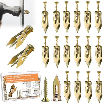 90 Pcs Self Drilling Drywall Anchors with Screws,45 Sheetrock Anchors (0.47x1.57 inch) & 45 Zinc Expansion Screws,2025 Upgraded Zinc Plated Steel,No Drill Needed,Perfect for Wall Hanging - size: 0.47x1.57 inch-90PCS
